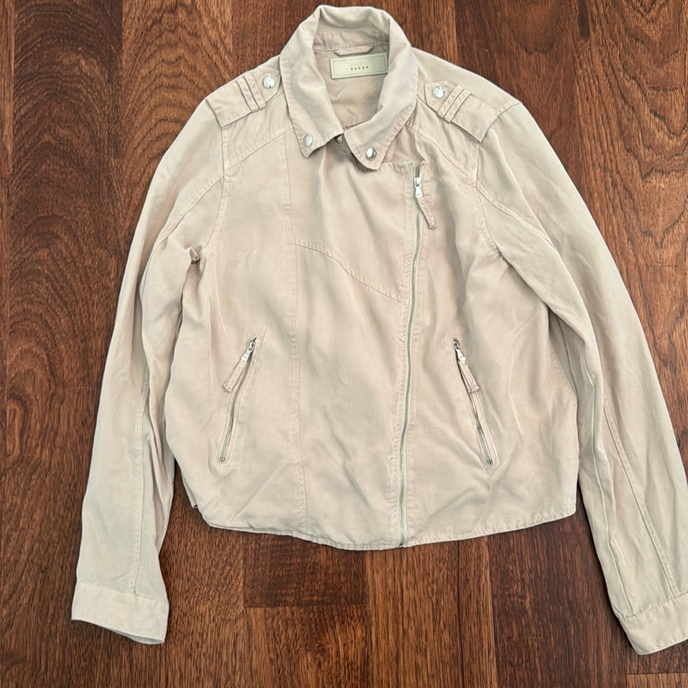 Blank NYC Khaki Asymmetrical Diagonal Zip Windbreaker Jacket